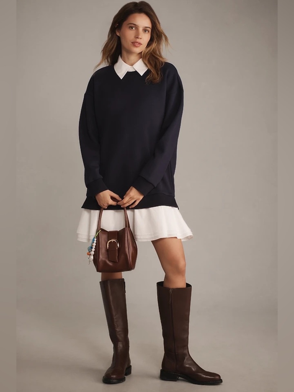Anthropologie English Factory Long-Sleeve Collared Twofer Mini Dress Sz XS NWT